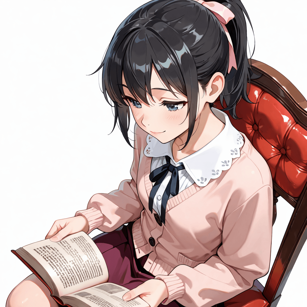 本を開いて物語の世界に浸る少女のイラスト